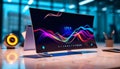 Modern Desktop Computer with Vibrant Screen Design on a Sleek Office Table Royalty Free Stock Photo