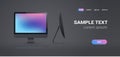 Modern desktop monitor workstation blank computer display front and side view digital technology concept gray background