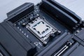 Modern desktop processor mounted in motherboard socket, high performance gaming computer hardware and semiconductor technology Royalty Free Stock Photo