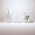 Modern Desktop Stage Arrangement With Smartphone Mockup and Decorations 3D Rendering