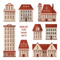 Modern detailed flat vector buildings collection. Set of Europe city houses