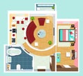 Modern detailed floor plan for apartment with furniture. Top view of apartment. Vector flat projection. Royalty Free Stock Photo