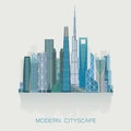Modern detailed skyline cityscape . City silhouette