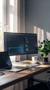 Modern Developer Workspace in Morning Sunlight Royalty Free Stock Photo