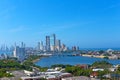 A modern development and Caribbean Sea in Cartagena, Colombia.