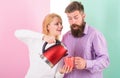 Modern devices make our life easier. Prepare favourite drink in minutes. Spending good morning together. Couple prepare Royalty Free Stock Photo