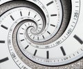 Modern diamond white clock watch twisted to surreal spiral. Abstract spiral fractal clock. Watch clock unusual abstract texture