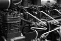 Modern diesel engine. Black and white image Royalty Free Stock Photo