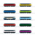 Modern diesel locomotive in various paint options