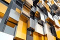 Dynamic abstract pattern of reflective golden and transparent geometric cubes creating a modern architectural facade Royalty Free Stock Photo