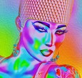 Modern digital art image of a woman's face, close up with colorful abstract background. Royalty Free Stock Photo