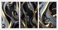 Modern digital art wall canvas poster. liquid wavy black, golden, and gray shapes background