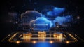 Modern Digital Cloud Concept with Vibrant Hologram and Code Background, technology background, Ai generative Royalty Free Stock Photo