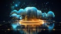Modern Digital Cloud Concept with Vibrant Hologram and Code Background, technology background, Ai generative Royalty Free Stock Photo