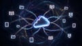 Modern digital cloud network connecting various devices and data storage icons Royalty Free Stock Photo