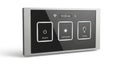 Modern digital control panel with power button and display showing time and settings on black background with silver frame Royalty Free Stock Photo