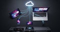 Modern digital devices connected to cloud storage for seamless data synchronization and access Royalty Free Stock Photo