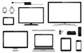 Modern smart tv, computer monitor, laptop, tablet, mobile phone, smart watch, usb flash drive, gps navigation system device and tv