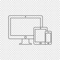 Modern digital devices thin line icon on transparent background