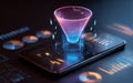 Modern digital funnel visualization displayed on a smartphone screen showcasing data analytics trends and insights in a Royalty Free Stock Photo