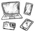 Modern digital gadget hand drawn doodle sketch