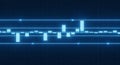 Futuristic blue data visualization graph with vertical bars and white connecting dots on a dark technological background Royalty Free Stock Photo