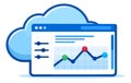 Modern digital illustration of cloud computing and data analysis depicting business growth and metrics for technology solutions Royalty Free Stock Photo
