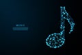 A modern digital illustration of a musical note created in a glowing blue polygonal wireframe style on a dark background Royalty Free Stock Photo