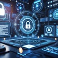 A sleek, fu A globe secured by a padlock, surrounded by digital icons, symbolizing global security and digital protection.AI gener