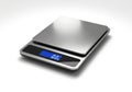 A modern digital kitchen scale with a stainless steel platform isolated on white background Royalty Free Stock Photo