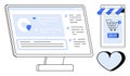 Modern Digital Shopping Interface and Online Analytics Dashboard with Heart Symbol