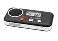 Modern digital voice recorder with black and silver design displaying time and recording status Royalty Free Stock Photo