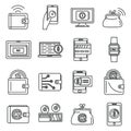 Modern digital wallet icons set, outline style