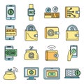 Modern digital wallet icons set vector color