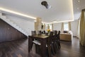 Modern dining area between the living room and kitchen.