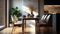 Minimalist Chic A Modern Dining Room with Wooden Chairs and Marble Accents - Generative AI