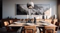 Modern Dining Room With Brown Chairs: Topographical Realism And Meticulous Photorealism