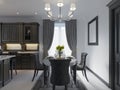 Modern dining room in classic style in black and white colors Royalty Free Stock Photo