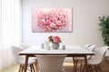 modern dining room interior design with flowers. 3d rendering mock up, petals rose collection pink roses vase table favorite