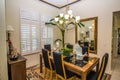 Modern Dining Room With Wood & Glass Table & Six Highback Chairs