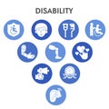 Modern Disability Infographic design template with icons. Caring for sick Infographic visualization in bubble design on Royalty Free Stock Photo