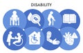 Modern Disability Infographic design template with icons. Caring for sick Infographic visualization in bubble design on Royalty Free Stock Photo