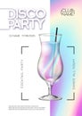 Modern disco cocktail party poster with holographic fluid background.