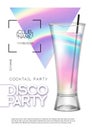 Modern disco cocktail party poster with holographic fluid background.