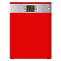 Modern dishwasher red color with a digital display. Vector Image.