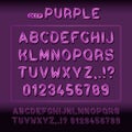 Modern display alphabet font with purple signs