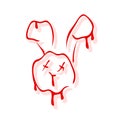 Modern distorted melting bunny face print. Perfect for T-shirt, sticker, poster, stationery. Hand drawn isolated vector