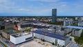 The modern district of Munich with O2 Tower at Olympic Park - MUNICH, GERMANY - JUNE 03, 2021 Royalty Free Stock Photo