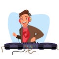 Modern Dj Vector. Playing Progressive Electro Music. Dj And Mixing Console. Night Club Concept. Flat Cartoon