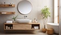 Modern domestic bathroom with clean bathtub, elegant sink, and luxurious decor generated by AI Royalty Free Stock Photo